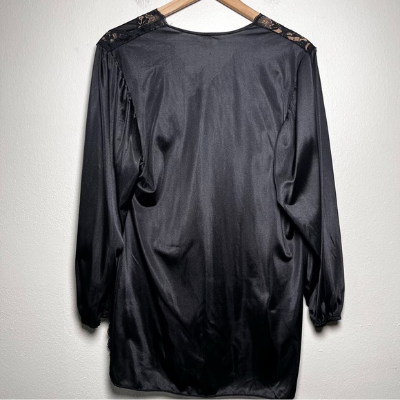 VTG 80s Henson Kickernick Women Nylon Dress Medium Black Lace High Slit - Picture 9 of 10